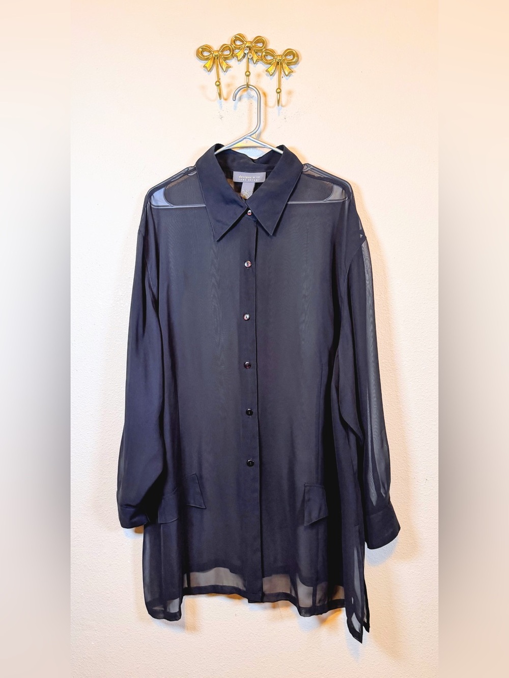 Designs & Co. by Lane Bryant Vintage sheer black button-down blouse. Size 26/28